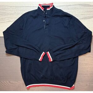 Brooks Brothers Sweater Mens Large Navy 1/4 Button Supima Cotton